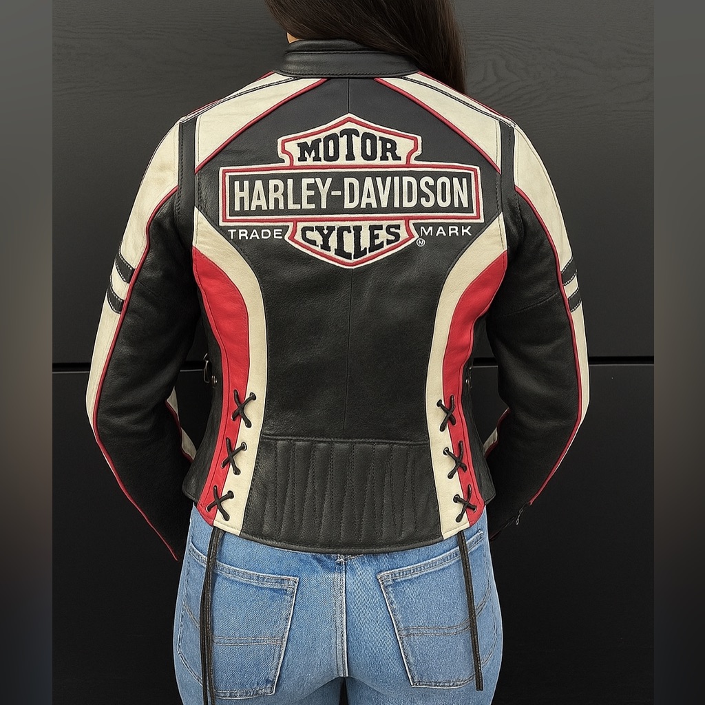 Harley-Davidson Women’s Ridgeway Black White And Pink Leather Jacket - Xs